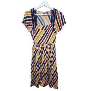 Plenty by Tracy Reese Fit & Flare Striped Mini Dress XS Yellow Boho